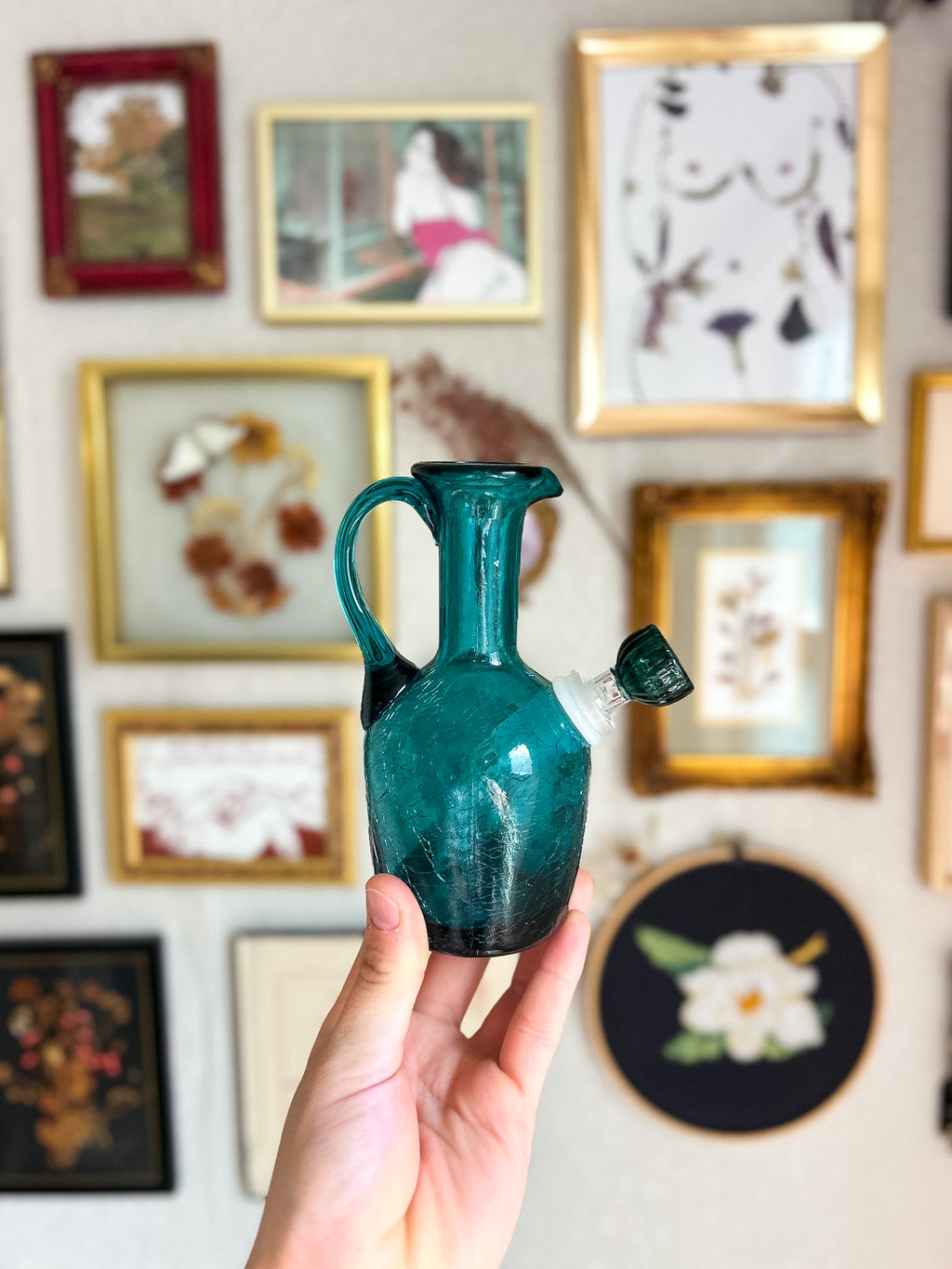 Teal Crackle Pitcher