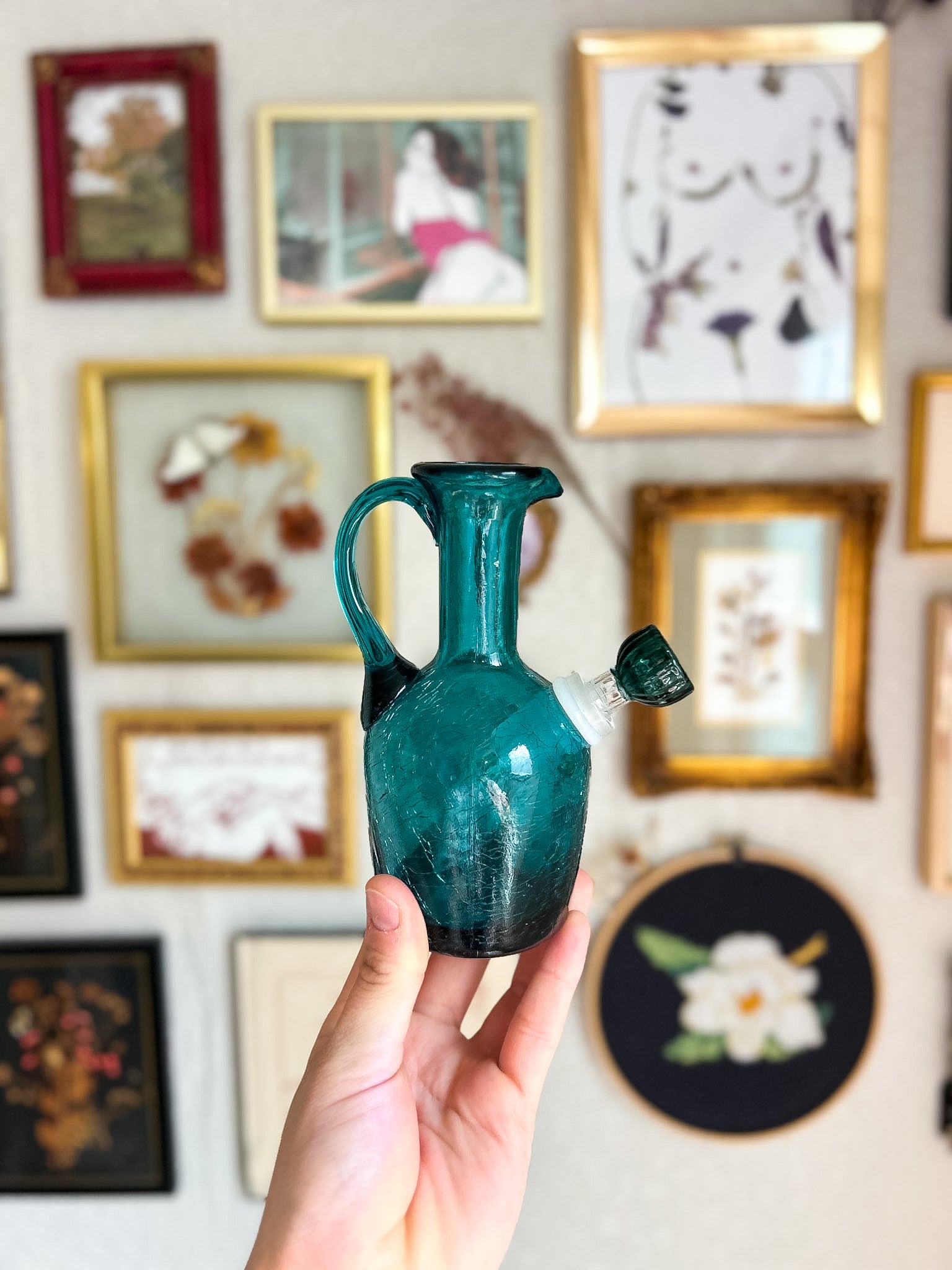 Teal Crackle Pitcher