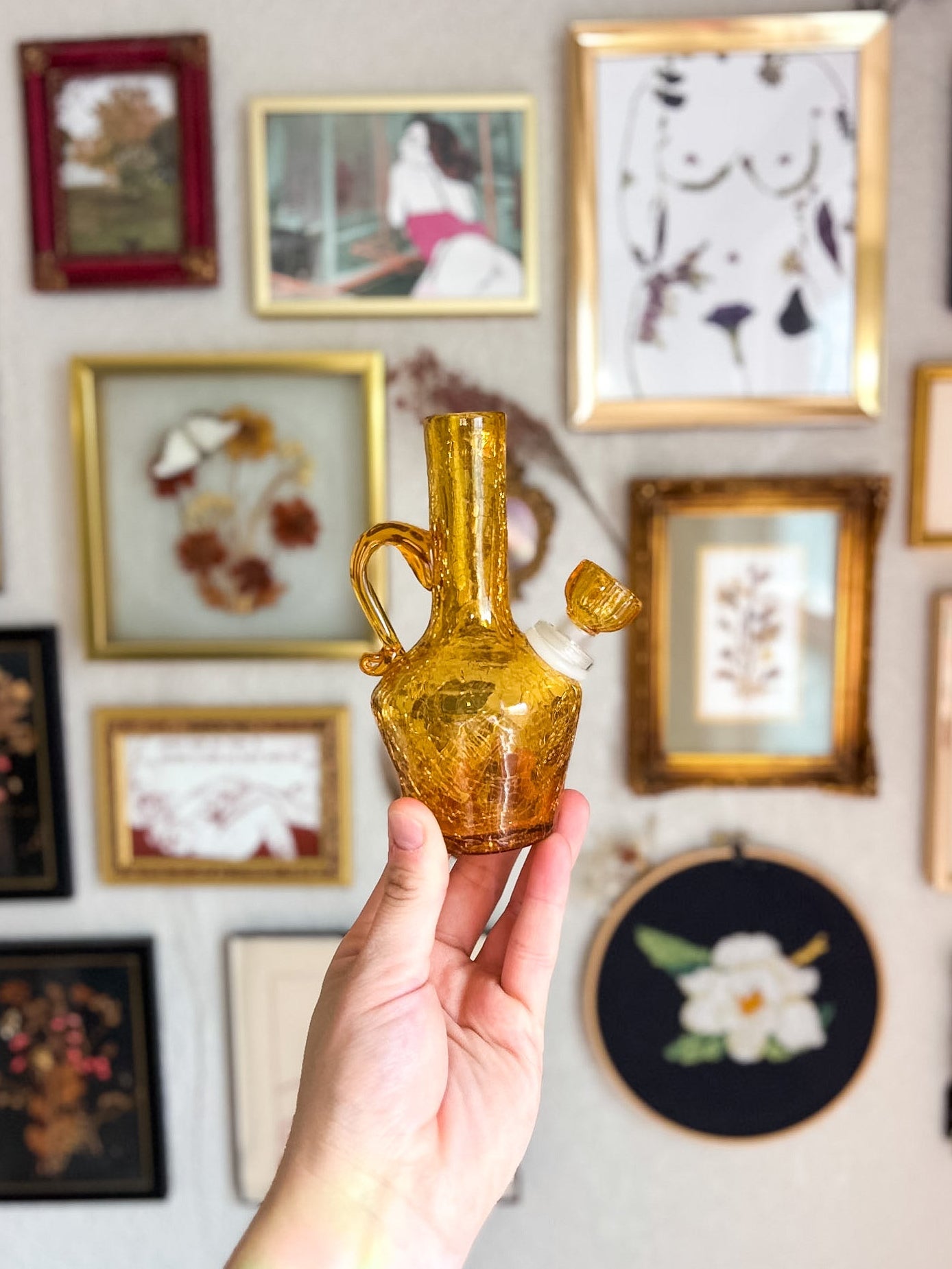 Mini Amber Crackle Pitcher