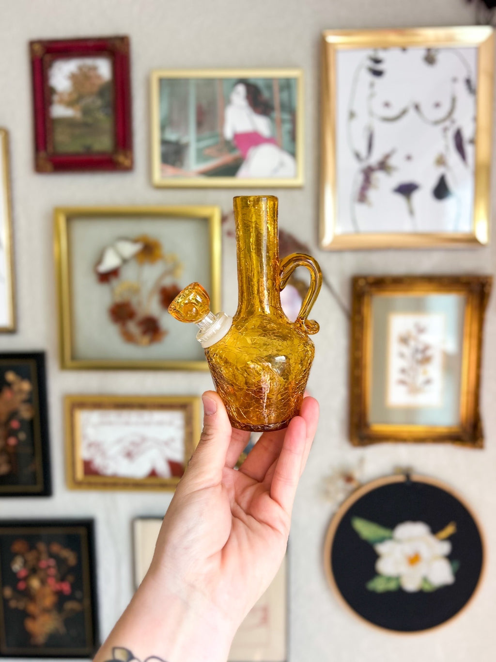 Mini Amber Crackle Pitcher