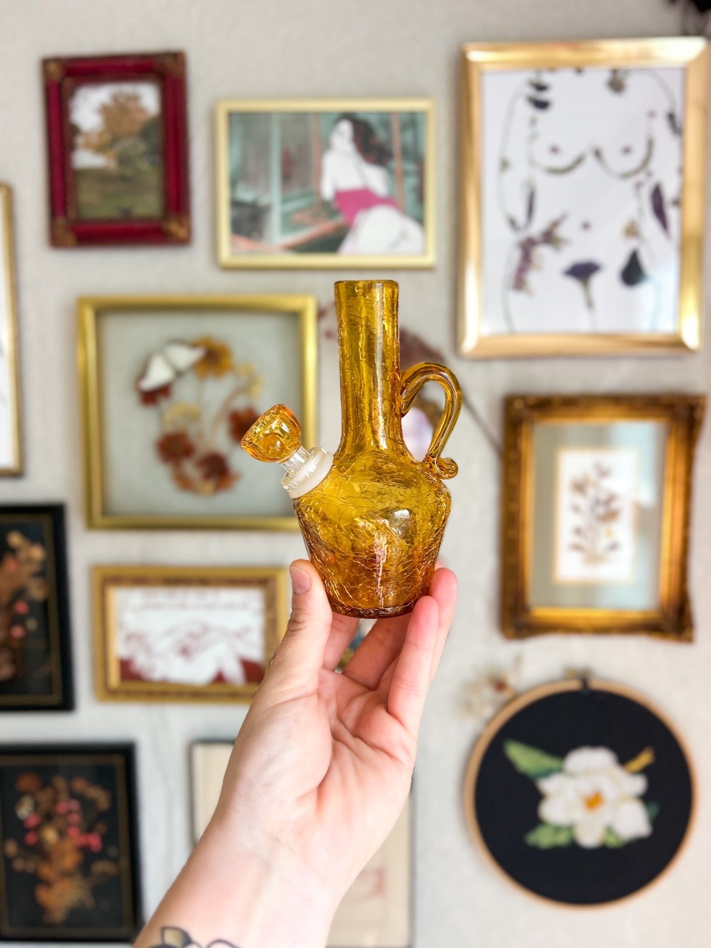 Mini Amber Crackle Pitcher